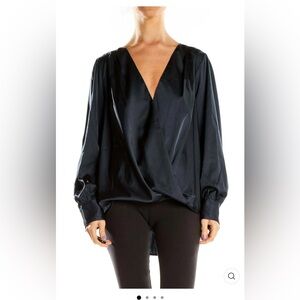 Banana Republic Elegant Navy Satin V-Neck Blouse